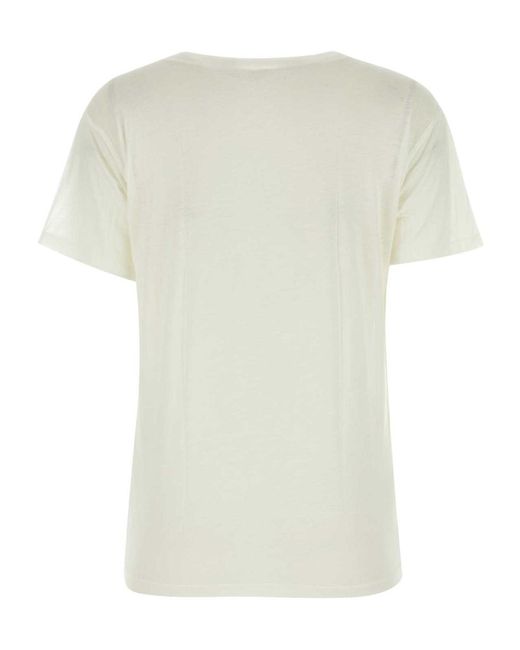Baserange White Short Sleeved Wide Neck T-Shirt