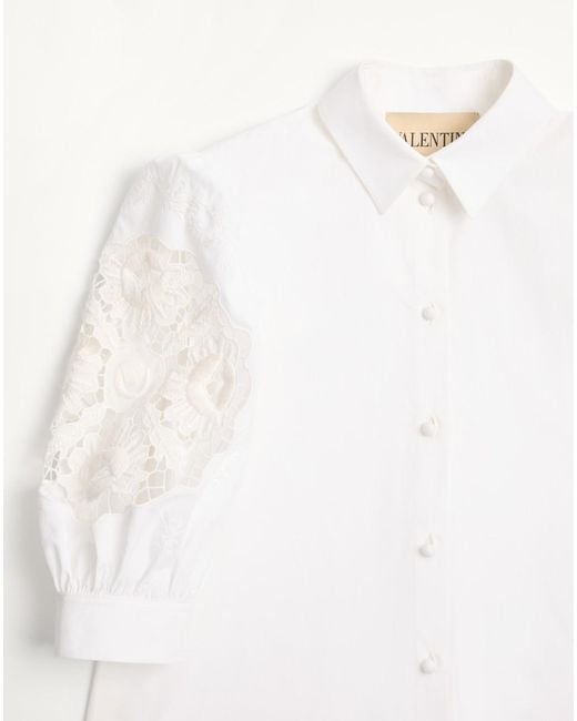Valentino White Embroidered Button-Up Poplin Shirt