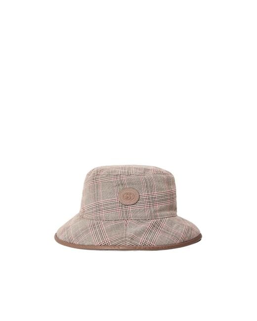 Gucci Gray Plaid Wide-Brim Bucket Hat
