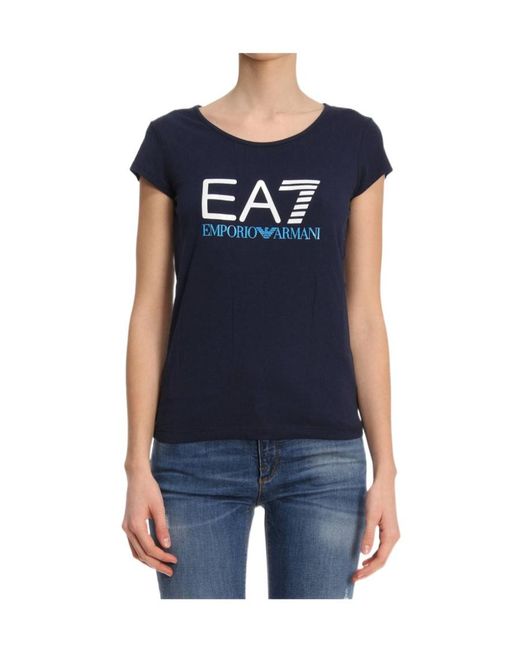 EA7 Blue T-Shirt With Round Neck And Short Sleeves