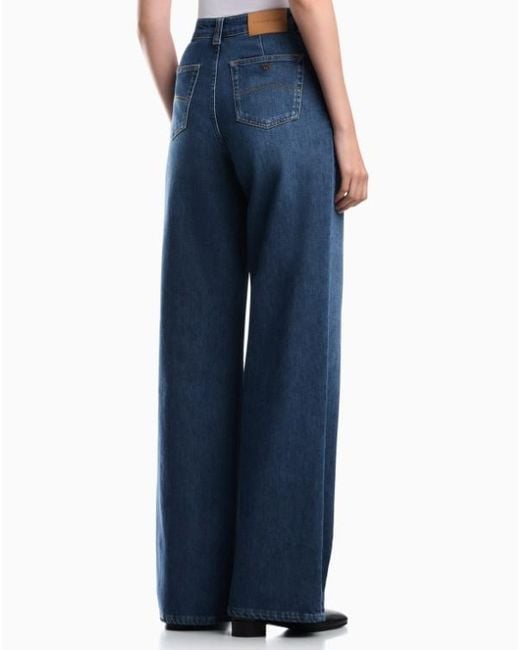Emporio Armani Blue 5-Pocket Pants High-Waisted Wide-Leg Denim With A Used Look