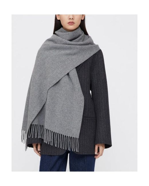 Totême Gray Totême Fringed-Edge Knitted Scarf