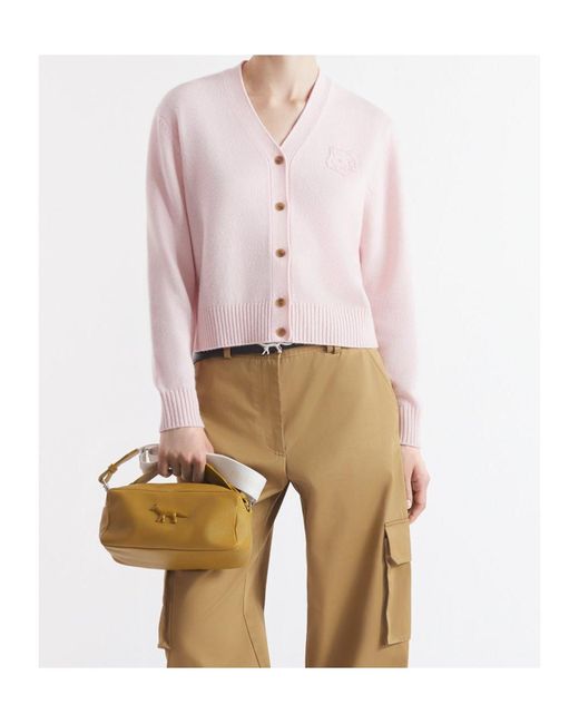 Maison Kitsuné Pink Maison Kitsuné Bold Fox Head Embroidered Knit Cardigan