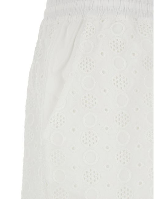 Pinko White Drawstring Embroidered Shorts