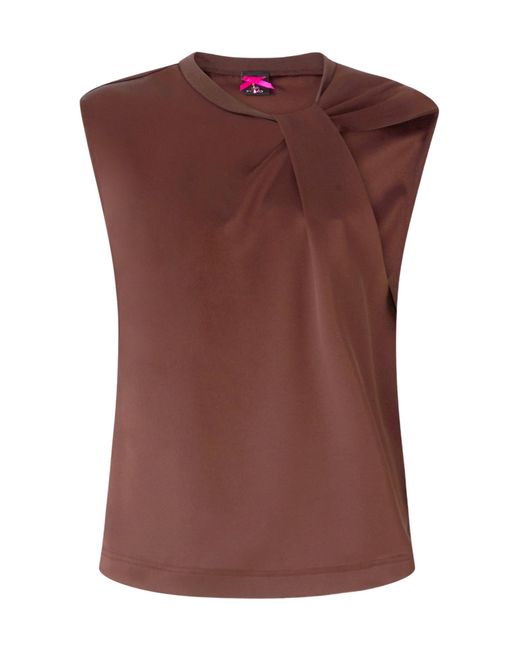 Pinko Brown Draped Padded-Shoulder Top