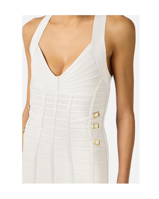 Elisabetta Franchi White 3D Knit Pencil Midi Dress