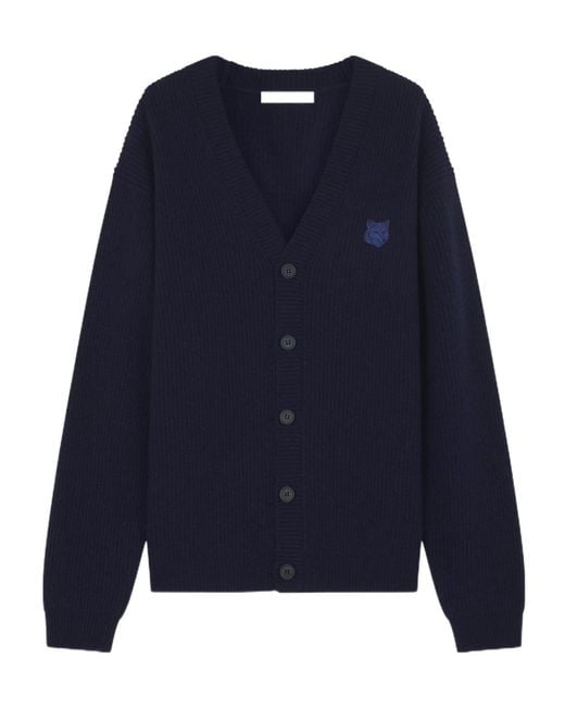 Maison Kitsuné Blue Maison Kitsuné Bold Fox Head Patch Knitted Cardigan for men