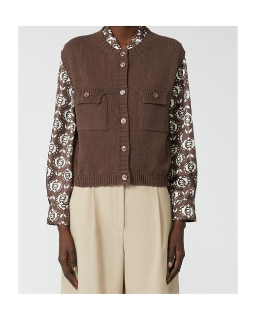Weekend by Maxmara Brown Cotton-Blend Yarn Gilet