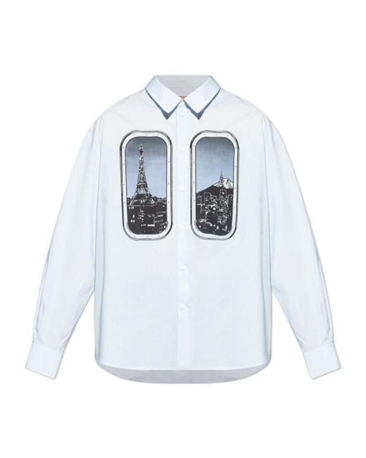 KENZO White Graphic-Print Shirt for men