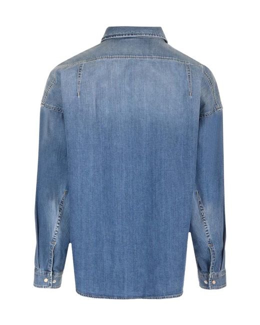 McQueen Blue Dart-Detailed Long Sleeved Denim Shirt for men