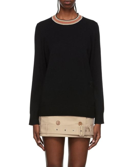 Burberry Black Stripe Detailed Logo Embroidered Jumper