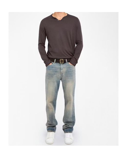Zadig & Voltaire Brown Monsatir Henley Button-Detail T-Shirt for men