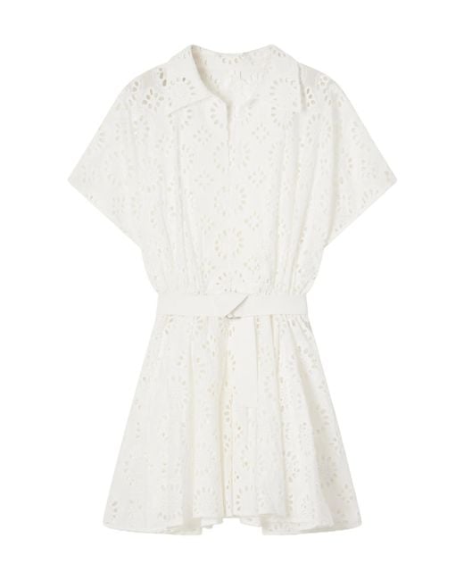 Norma Kamali White Broderie-Anglaise Belted Dress