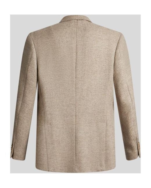 Etro Natural Double-Breasted Blazer With Pegaso Buttons for men
