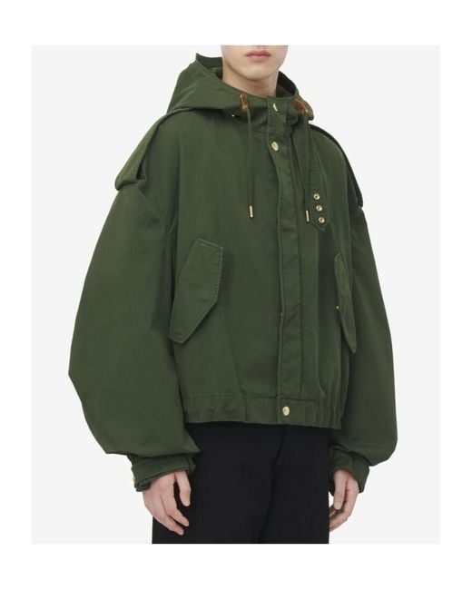 McQueen Green Cotton Hooded Jacket for men