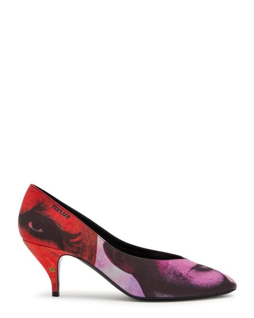 Versace Blue Printed Low-Cut High Heels