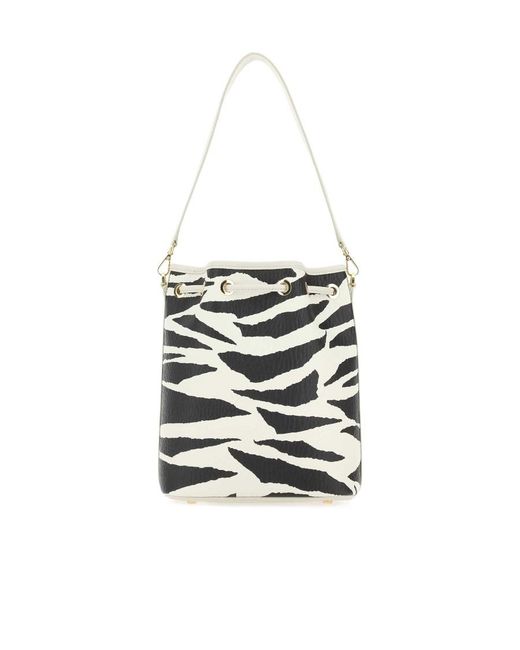 MCM White Zebra-Printed Ruched Tote Bag