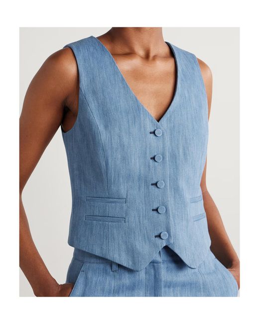Gabriela Hearst Blue Coleridge Cotton And Linen-Blend Chambray Vest