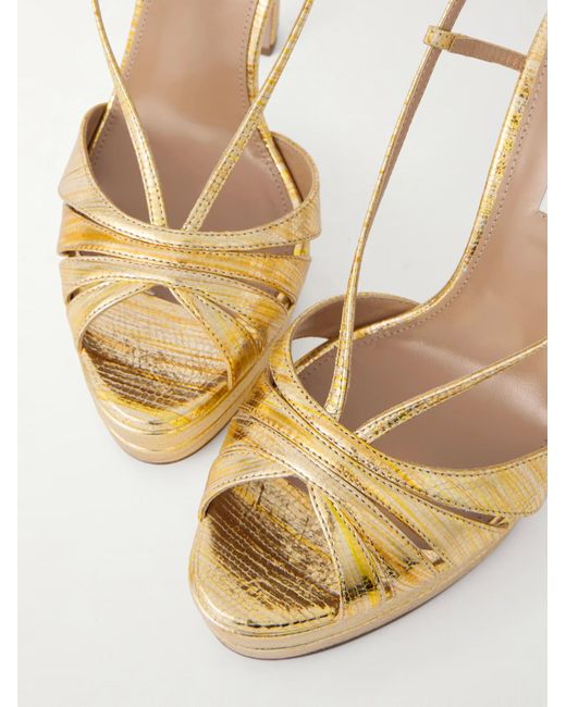 Aquazzura Metallic Snake-Effect Leather Platform Sandals
