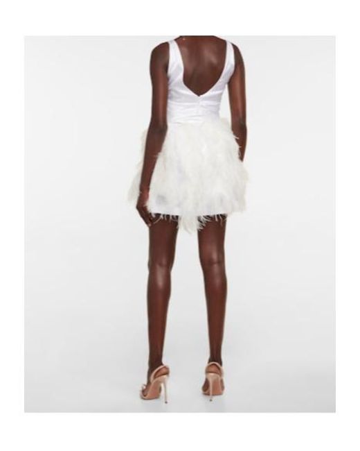 Alessandra Rich White Feather-Trimmed Embellished Silk Minidress