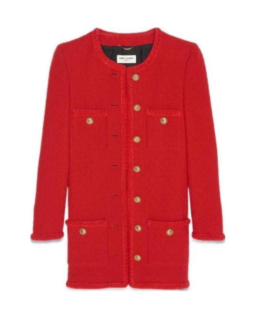 Saint Laurent Red Button-Fastening Single-Breasted Coat