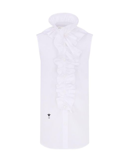 Dior White Sleeveless Blouse With Removable Ruched Collar