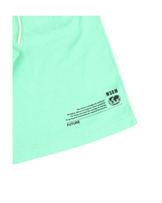 MSGM Green Logo Printed Drawstring Shorts for men