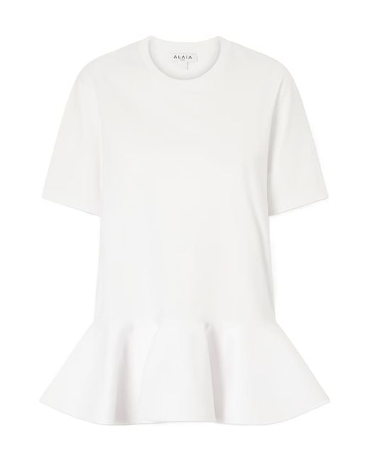 Alaïa White Peplum Cotton-Jersey T-Shirt