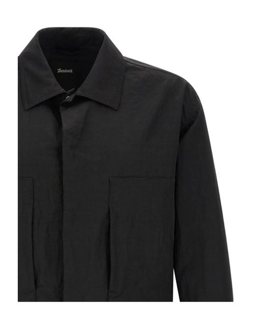 Herno Black Laminar Crinkled Dobby Shacket Jacket for men