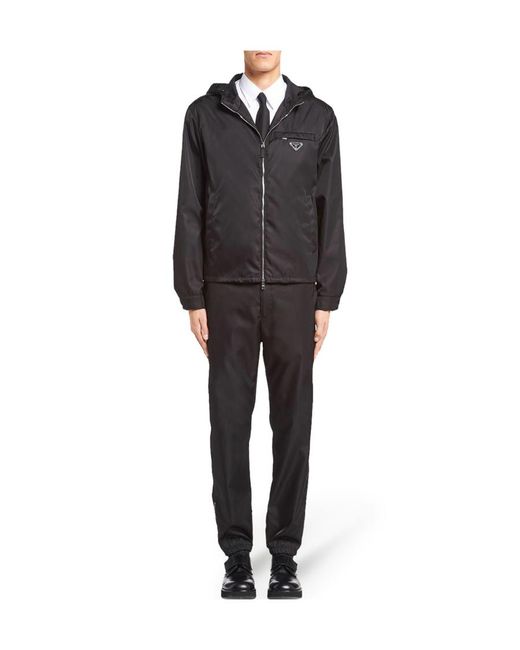 Prada Black Logo Plaque Zip-Up Jacket for men