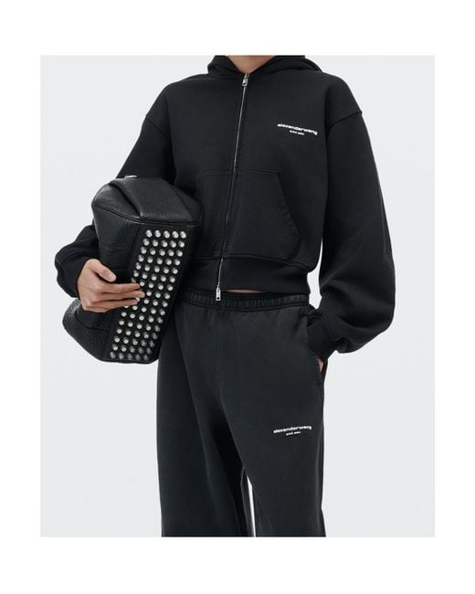 Alexander Wang Black Logo Print Zip-Up Hoodie