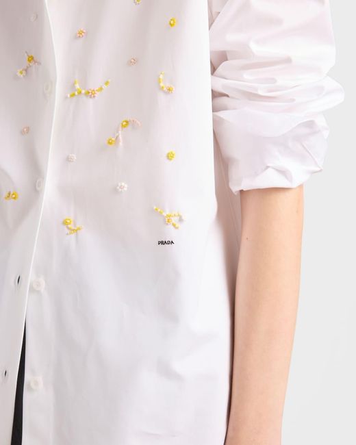 Prada White Embroidered Poplin Shirt