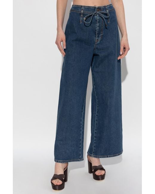Etro Blue High-Waisted Drawstring Jeans