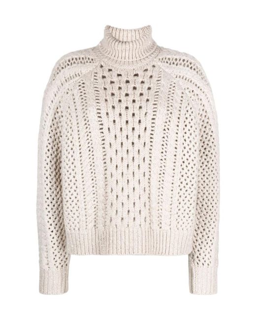 Brunello Cucinelli White Openwork Turtleneck Jumper