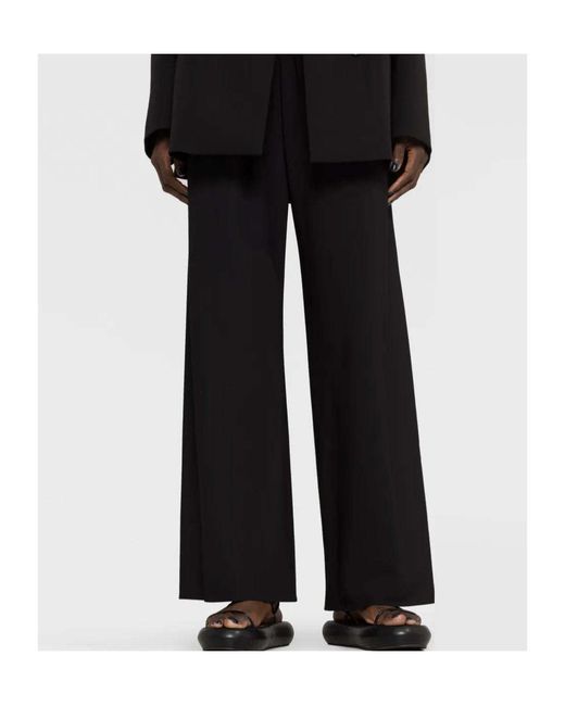 The Row Black Elasticated Waistband Wide-Leg Trousers