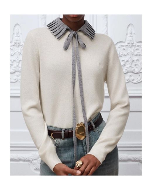 Dior White Sweater With Embroidered Collar