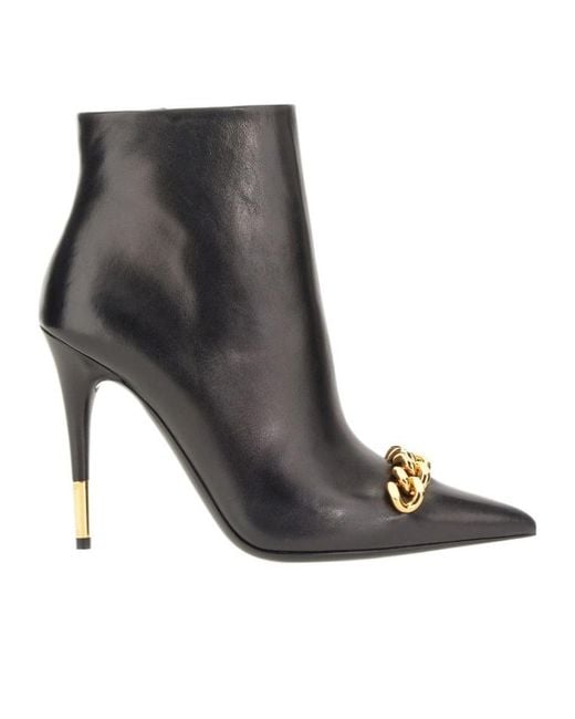 Tom Ford Black Chain-Linked Stiletto-Heel Boots