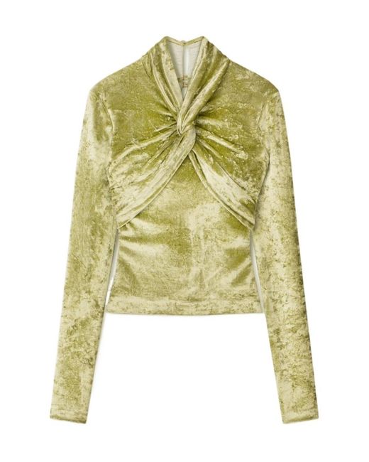 Nanushka Green Iride Twist-Front Crushed Velvet Top