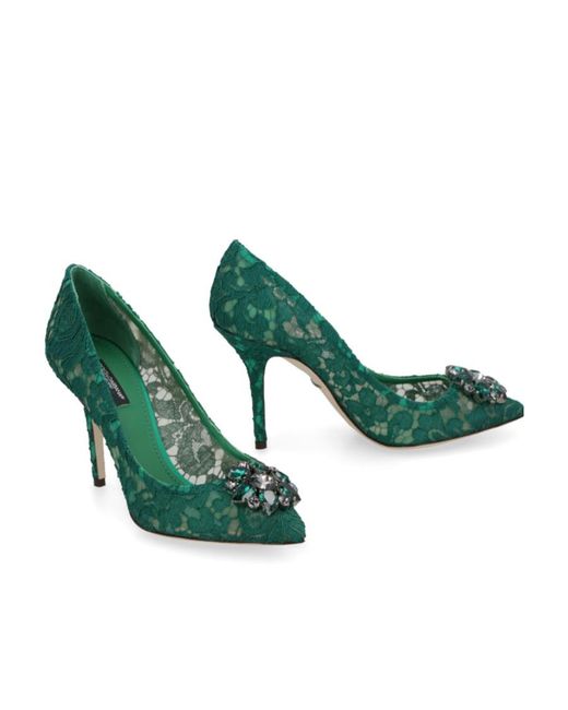 Dolce & Gabbana Green Taormina Lace Embellished Pumps
