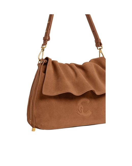 Coccinelle Brown Ruffled Flap Shoulder Bag