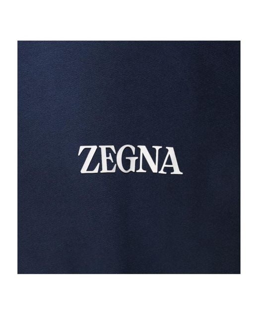 Zegna Blue Logo Rubberised Crewneck Sweatshirt for men