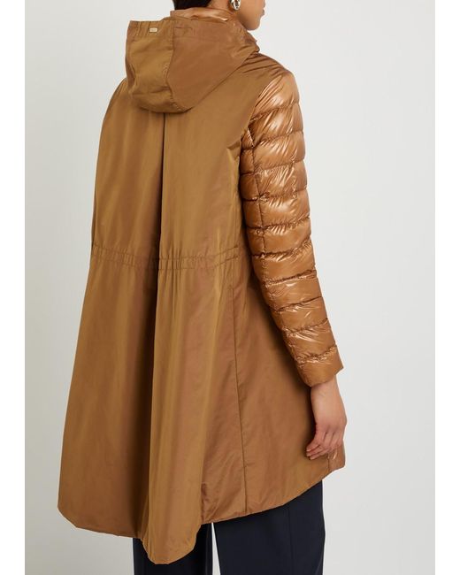 Herno Brown Panelled Padded Hooded Shell Jacket