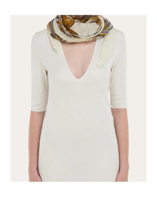 Ferragamo Metallic Rooster Print Shawl
