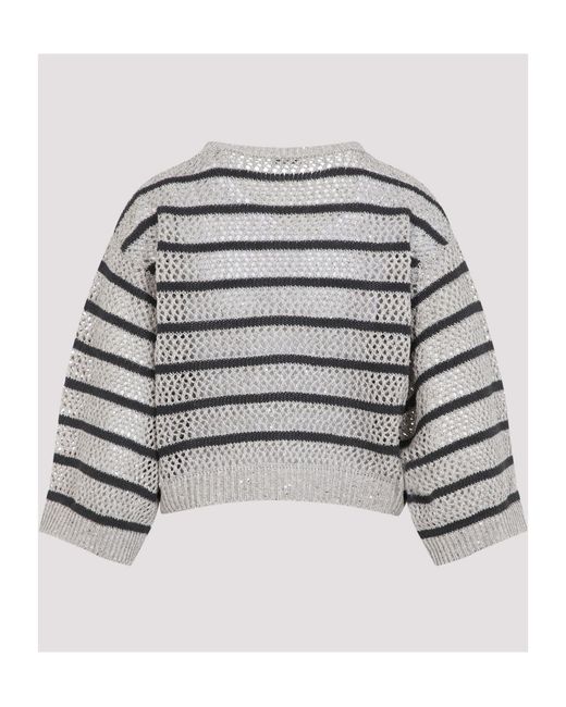 Brunello Cucinelli Gray Striped Knit Jumper