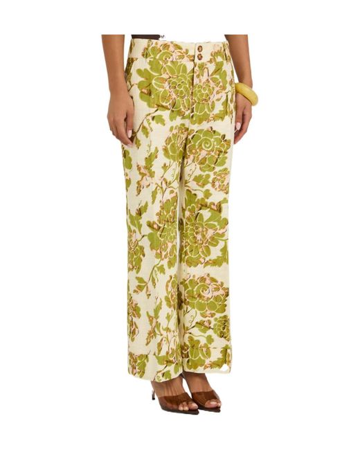 LaDoubleJ Yellow Hendrix Floral-Print Woven Trousers