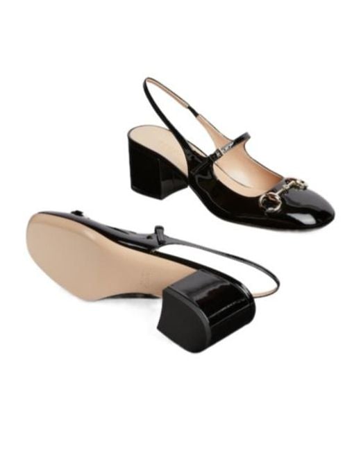 Gucci Black Horsebit Detailed Square Toe Pumps