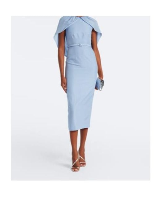 Roland Mouret Blue Belted Caped Midi Dress