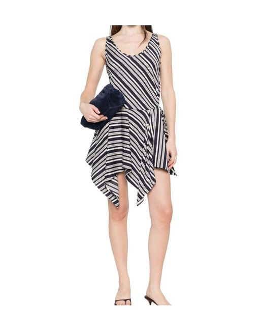 IRO White Striped Sleeveless V-Neck Asymmetric Mini Dress