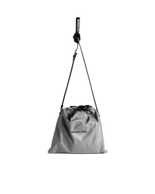 Balenciaga White Logo Detailed Drawstring Shoulder Bag for men