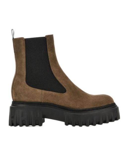 Hogan Brown Beatles Ankle Boots